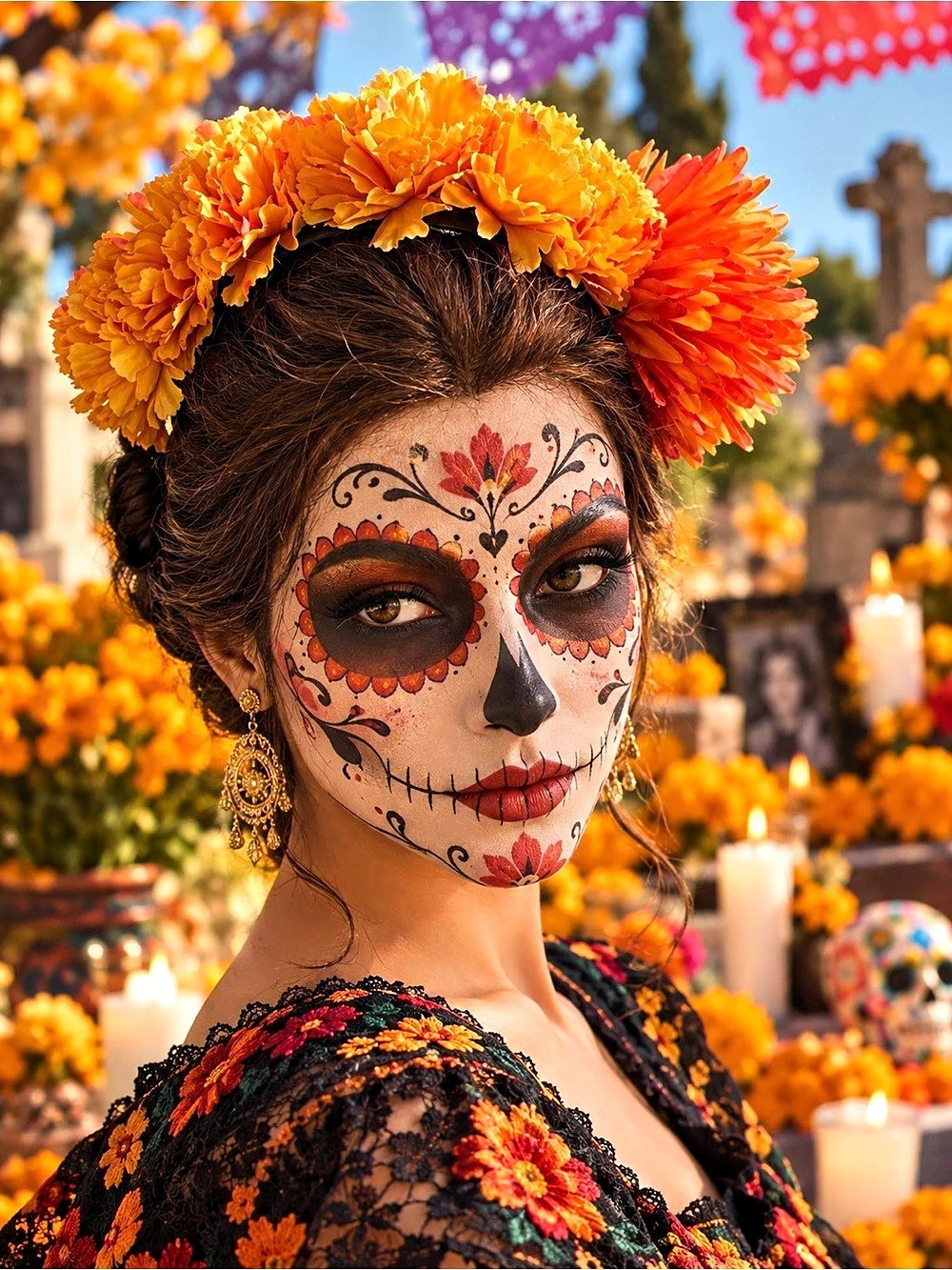 Catrina day of the dead cempasuchilt Floral orange Headband